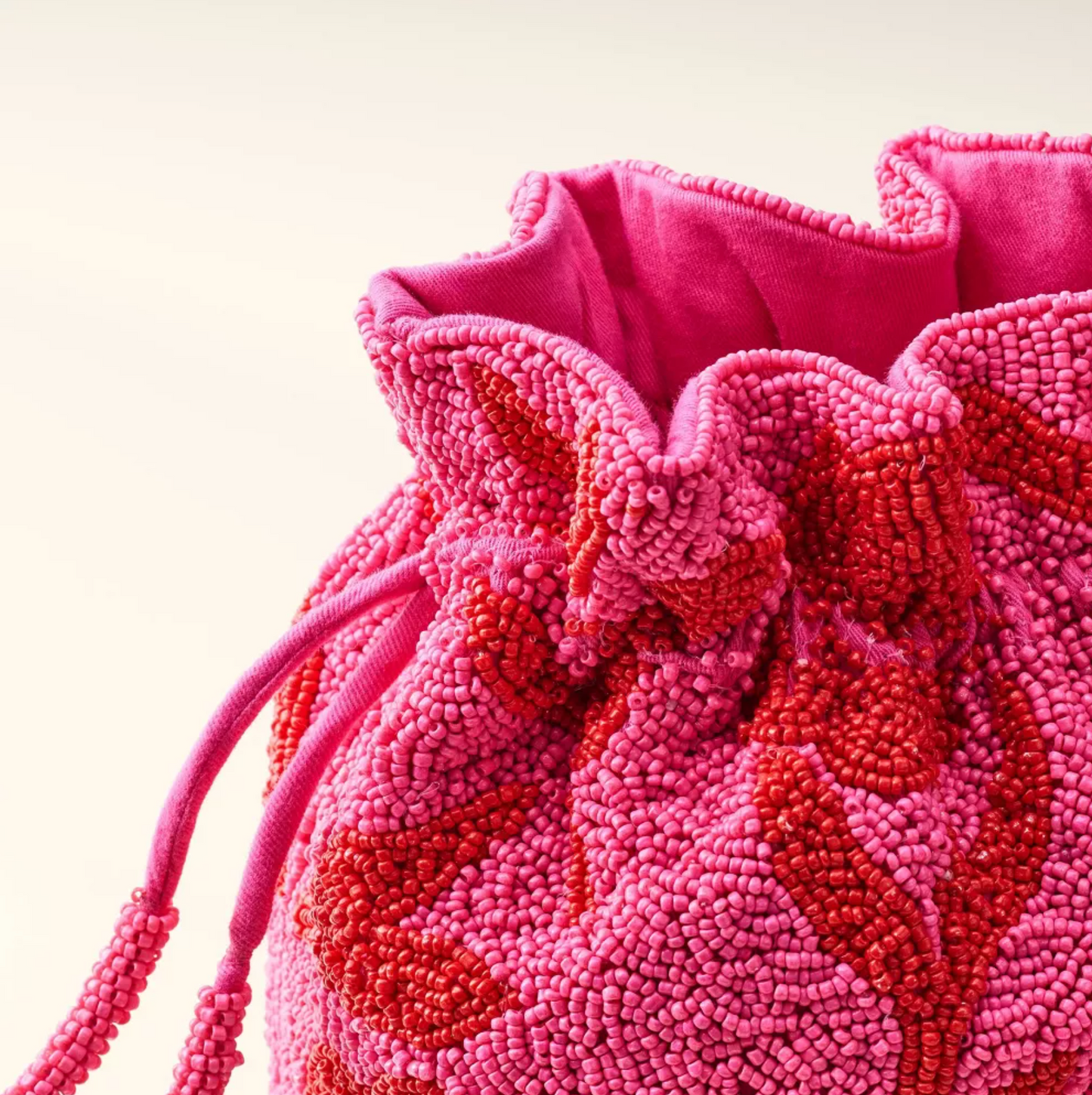Beaded Classic Rose Drawstring Bucket Bag