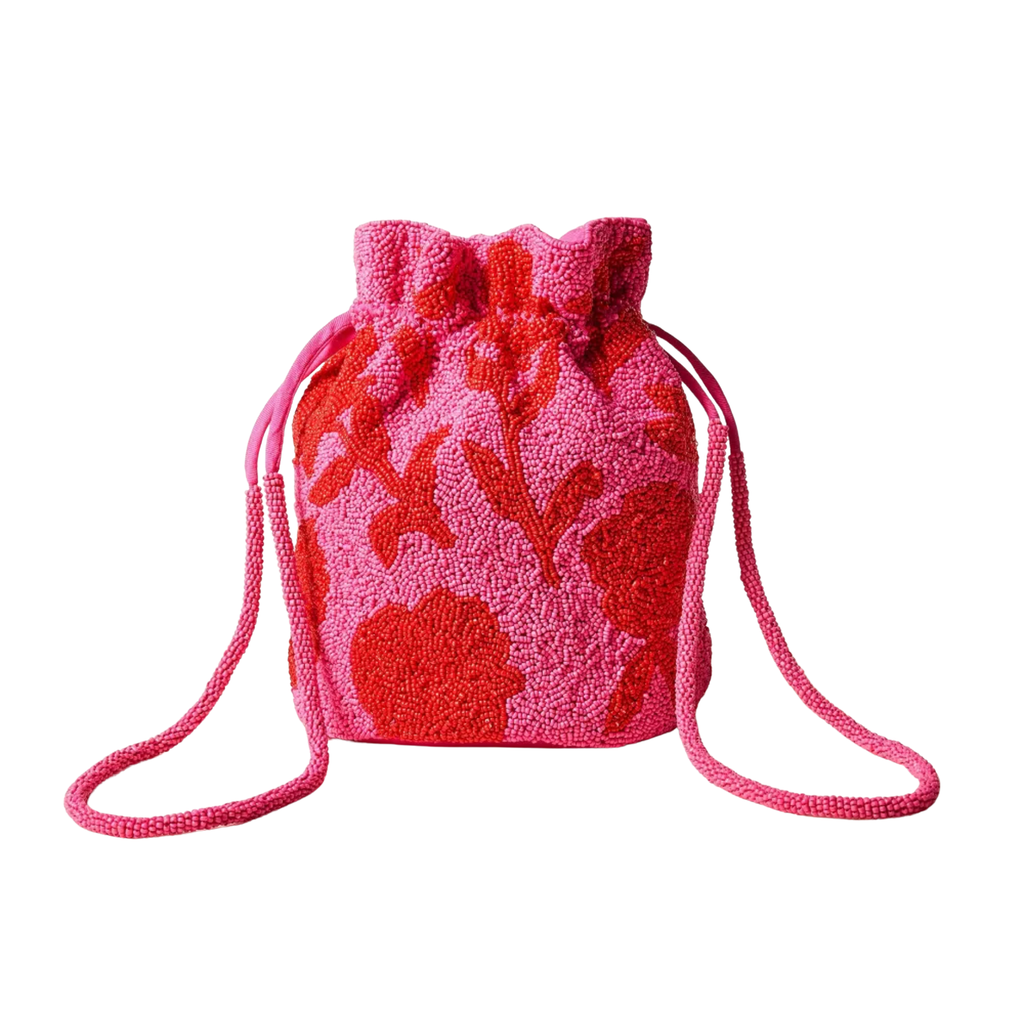Beaded Classic Rose Drawstring Bucket Bag