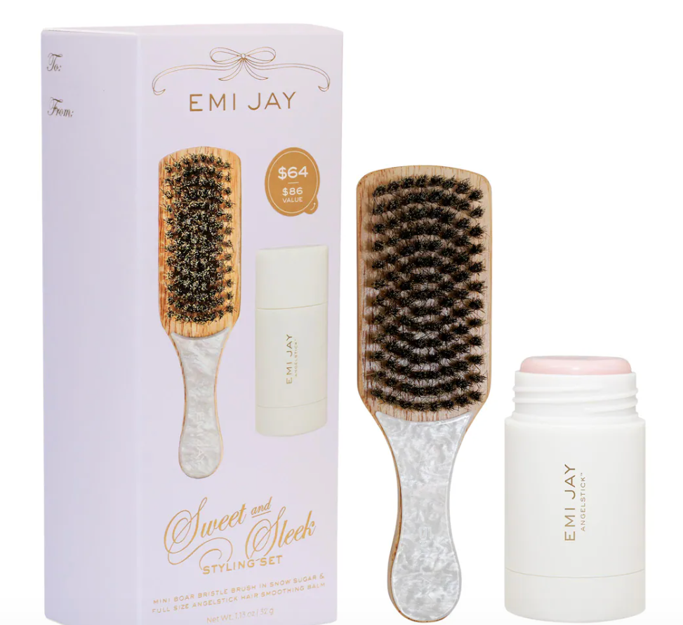 Sweet and Sleek Styling Set with Angelstick and Mini Boar Bristle Brush in Snow Sugar