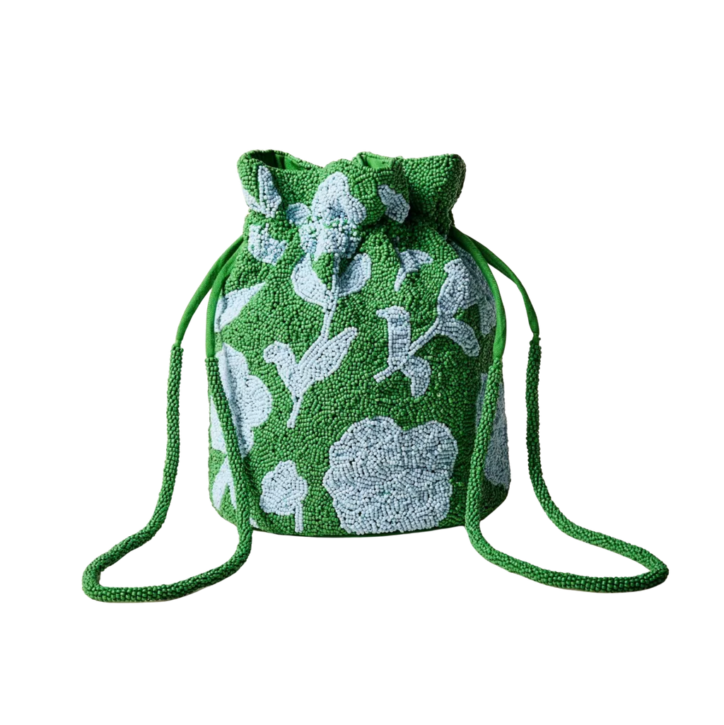 Beaded Classic Rose Drawstring Bucket Bag *Dañada*