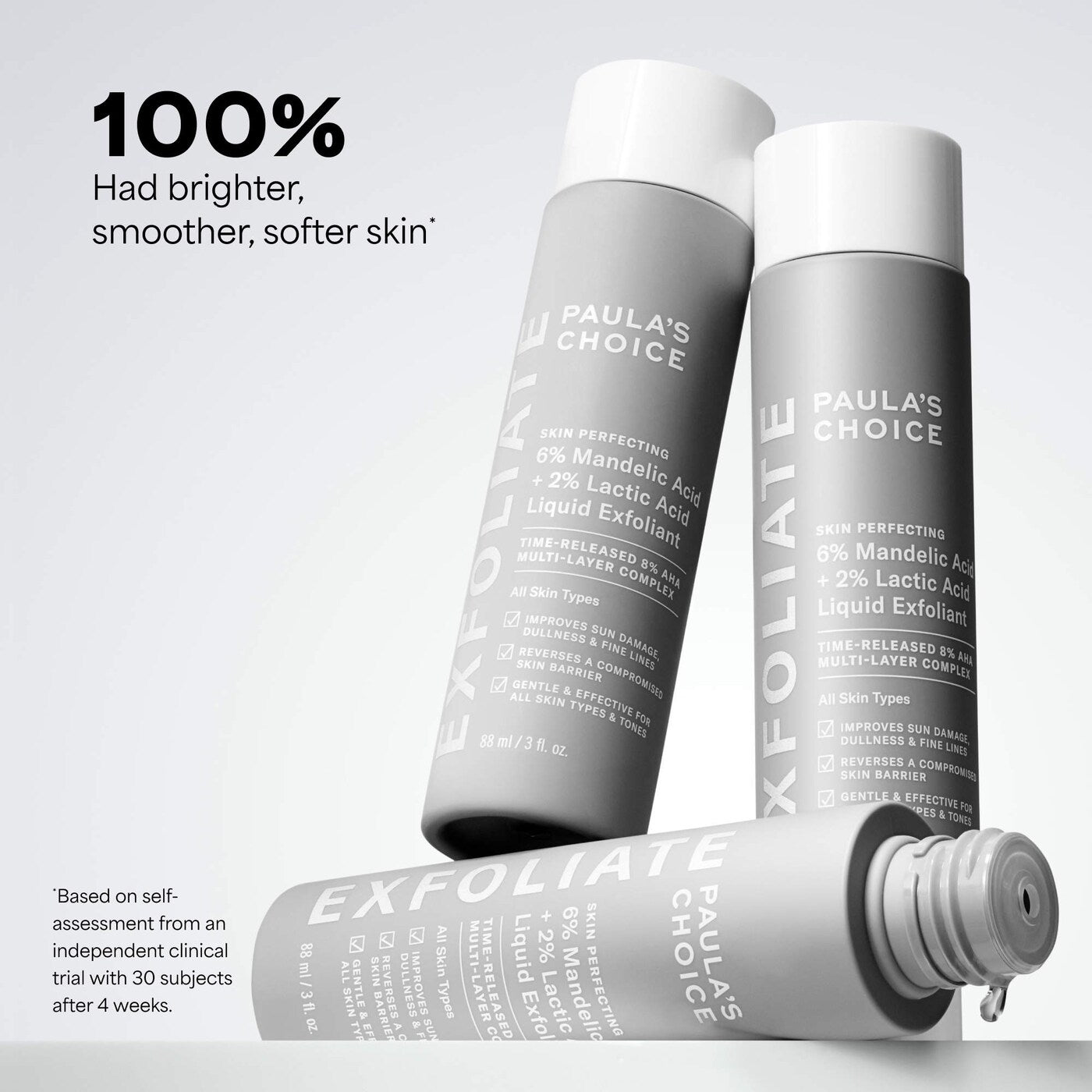 6% Mandelic Acid + 2% Lactic Acid AHA Liquid Exfoliant for Dark Spots, Textured Skin