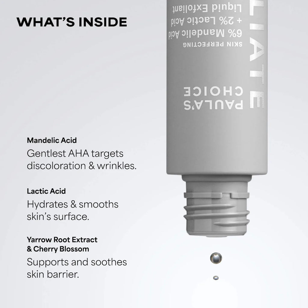 6% Mandelic Acid + 2% Lactic Acid AHA Liquid Exfoliant for Dark Spots, Textured Skin