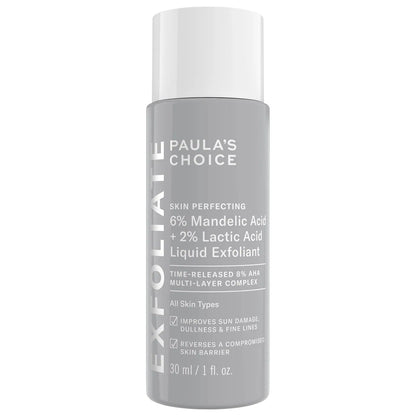 6% Mandelic Acid + 2% Lactic Acid AHA Liquid Exfoliant for Dark Spots, Textured Skin