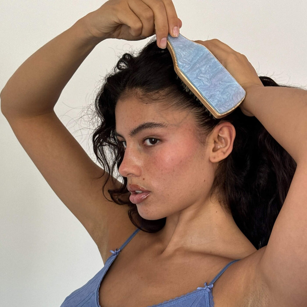Mini Boar Bristle Hair Brush Blue Sugar