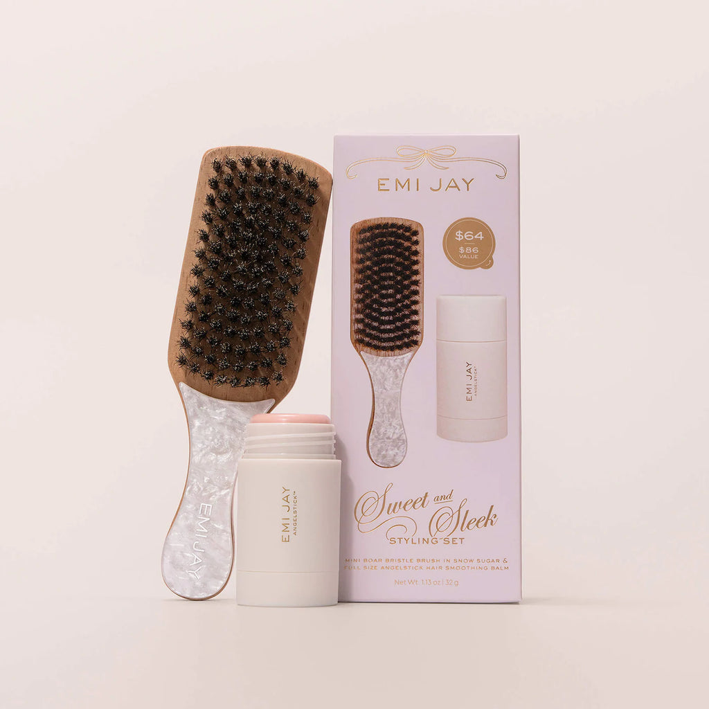 Sweet and Sleek Styling Set with Angelstick and Mini Boar Bristle Brush in Snow Sugar
