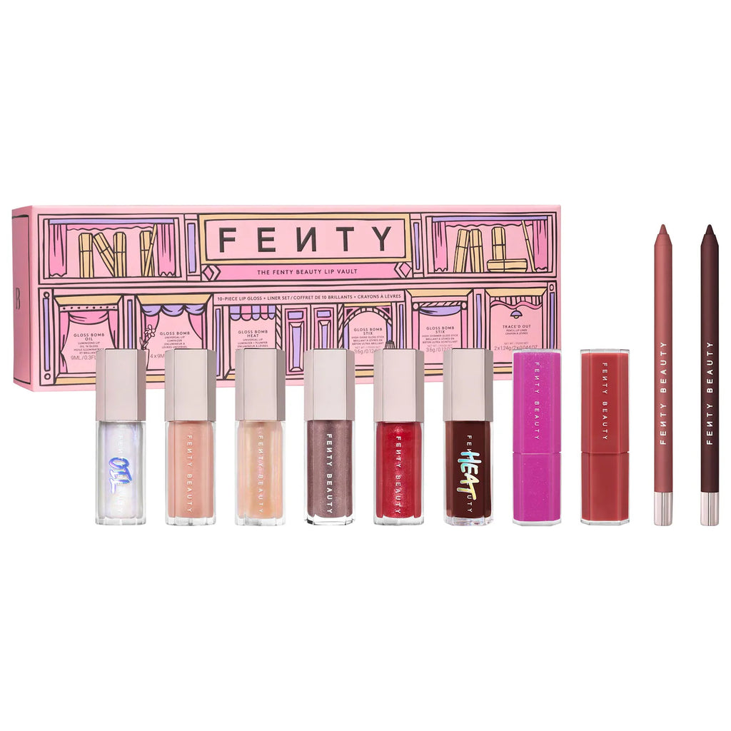 The Fenty Beauty Lip Vault 10-Piece Lip Gloss + Liner Makeup Gift Set
