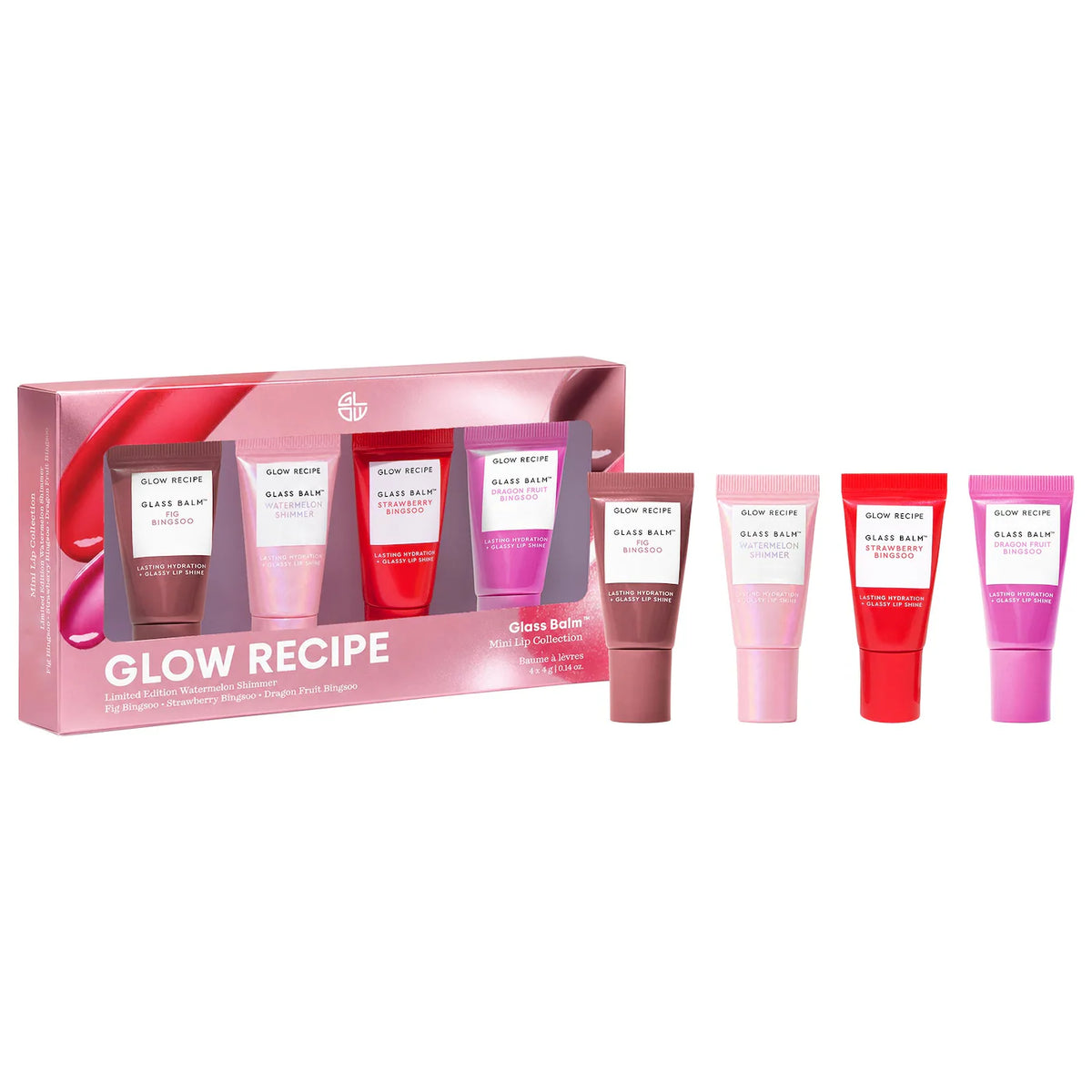 Glass Balm Mini Lip Glass Balm 4 pc. Gift Set for 12 hour Hydration & Shine